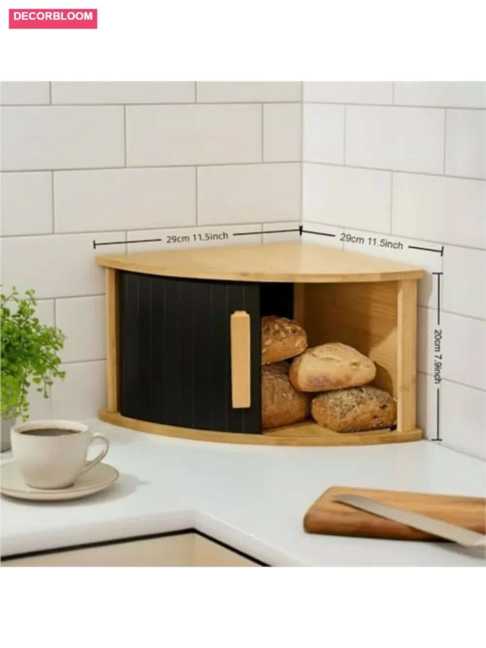 Bamboo Bread Box with Sliding Door, Space-Saving Kitchen Storage